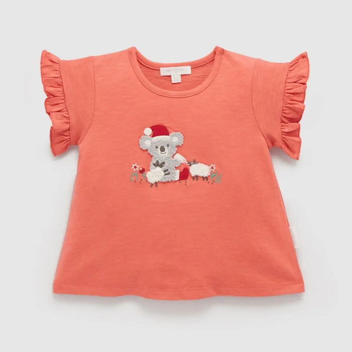 Purebaby Christmas T-Shirt - Christmas Morning Tea (with Ruffled Sleeves)