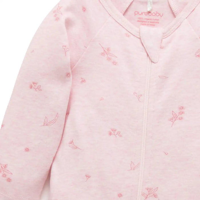 Purebaby Essentials 2pk Zip Growsuit - Pale Pink Blossom