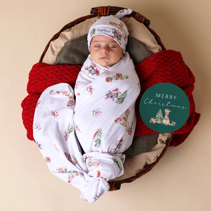 Christmas Kanga & Koala - Organic Jersey Wrap with Beanie and Milestone card