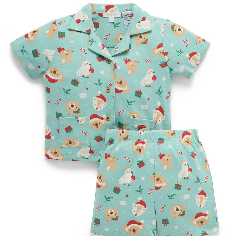 Purebaby Christmas Button Up PJ Set