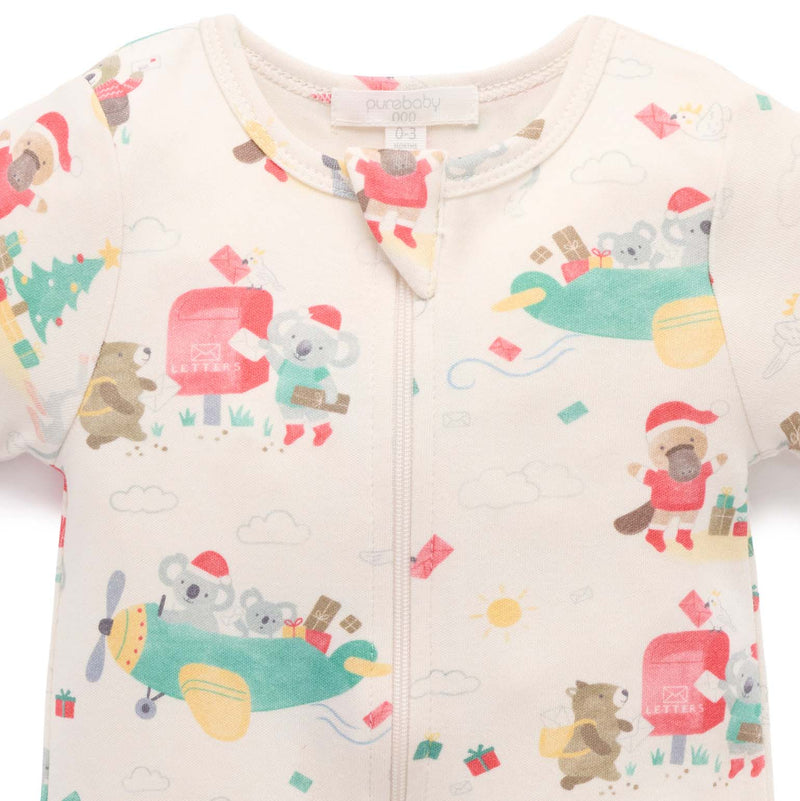 Purebaby Christmas Organic Short Sleeve Zip Growsuit