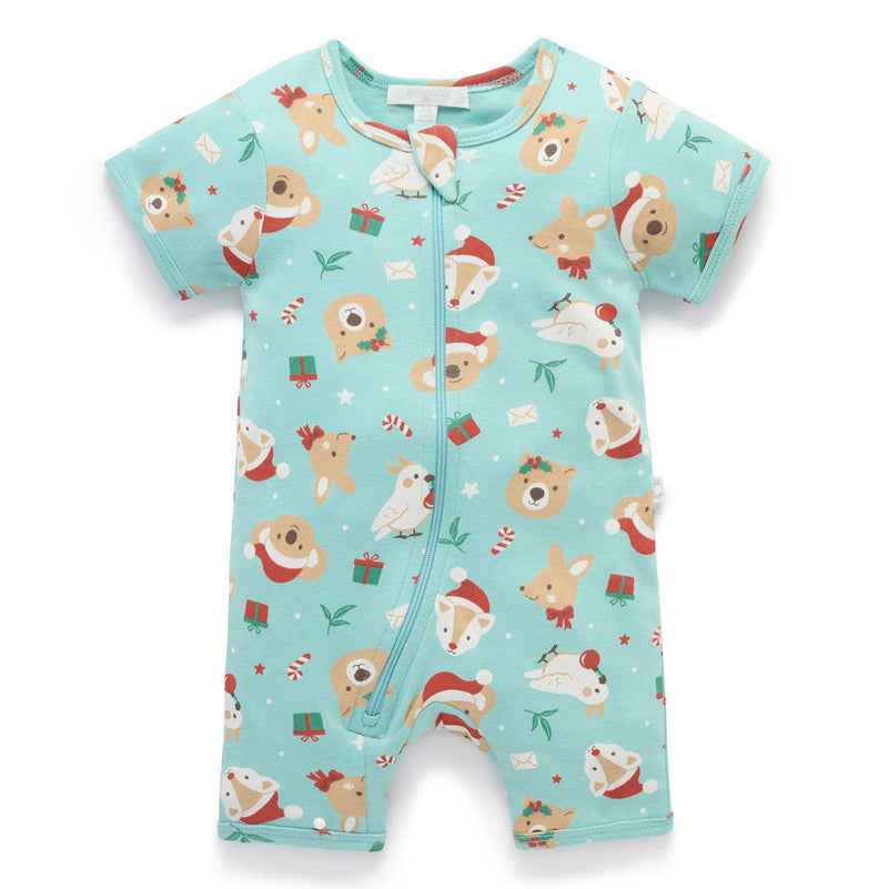Purebaby Christmas Organic Short Sleeve Zip Growsuit