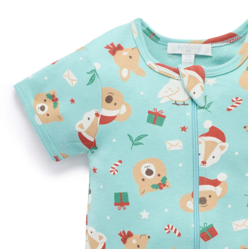 Purebaby Christmas Organic Short Sleeve Zip Growsuit