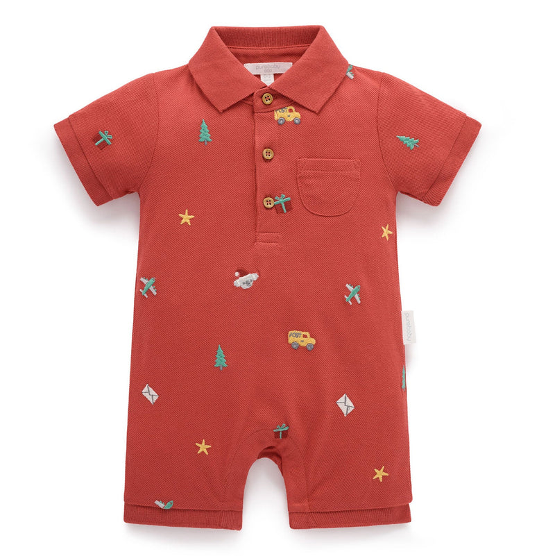 Purebaby Christmas Polo Growsuit
