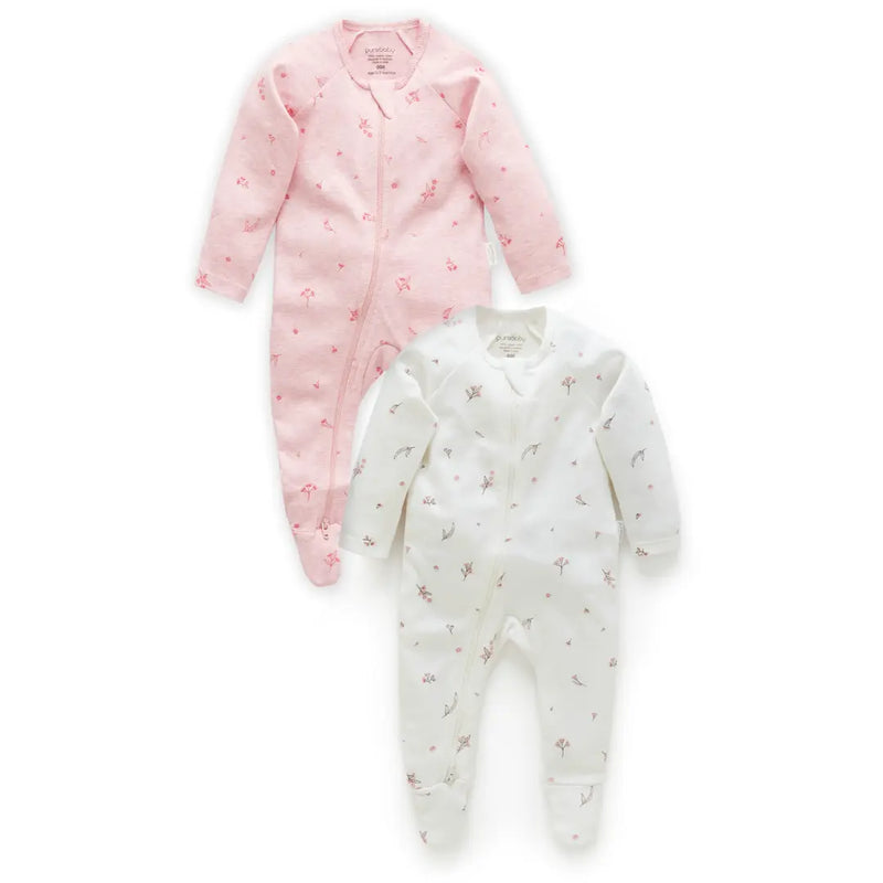 Purebaby - Essentials Zip Growsuit 2 pack