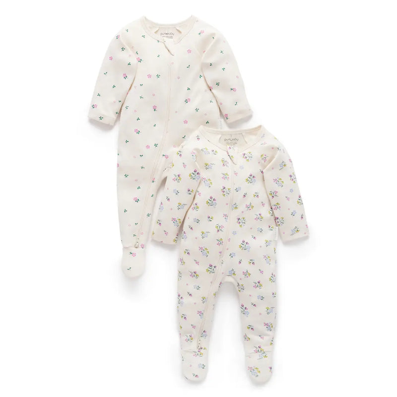 Purebaby - Essentials Zip Growsuit 2 pack