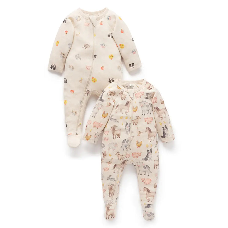 Purebaby - Essentials Zip Growsuit 2 pack