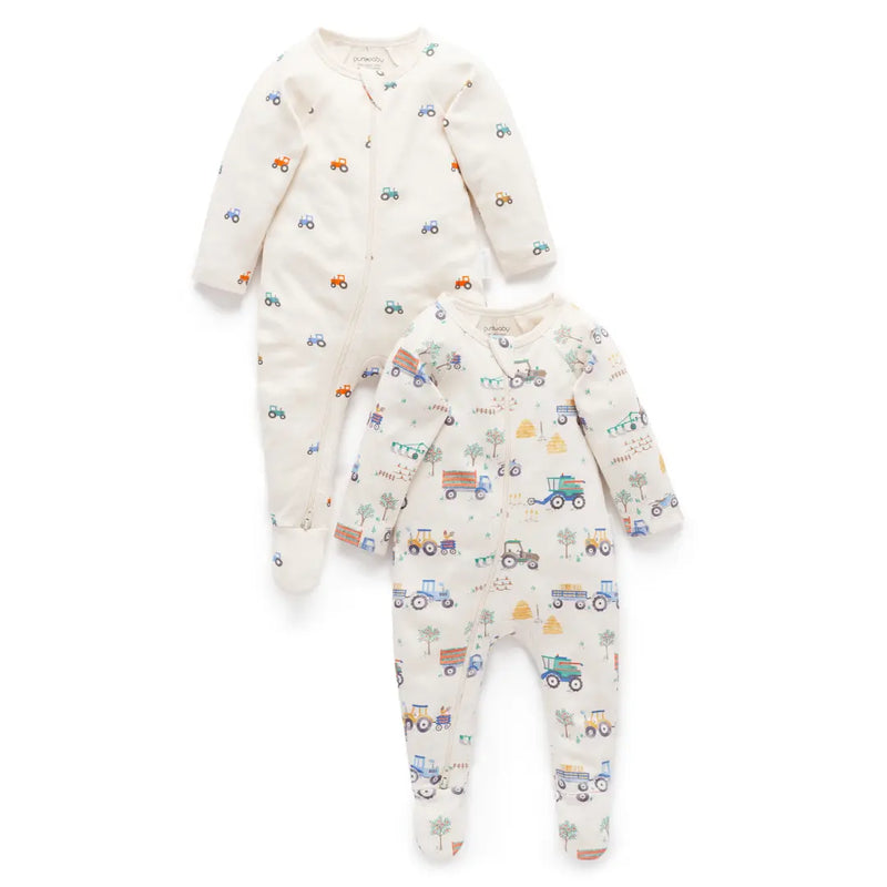 Purebaby - Essentials Zip Growsuit 2 pack