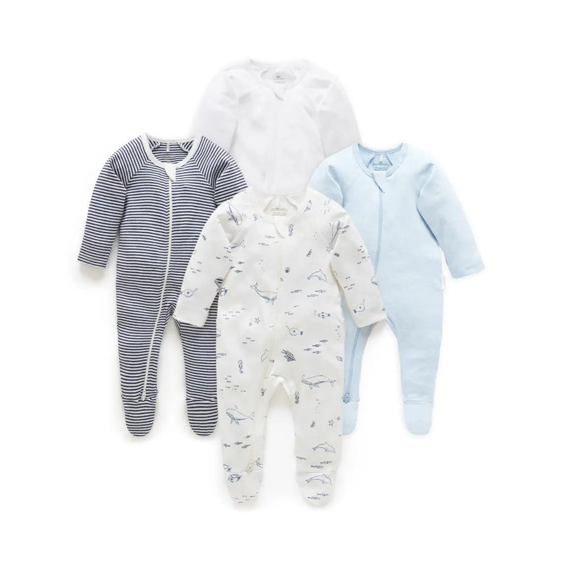Purebaby - Essentials Zip Growsuit 4 pack