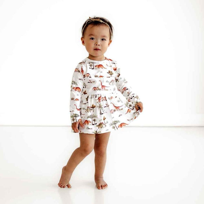 Snuggle Hunny Long Sleeve Bodysuit Dress - Dino