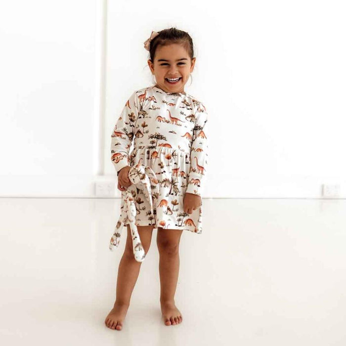 Snuggle Hunny Long Sleeve Bodysuit Dress - Dino