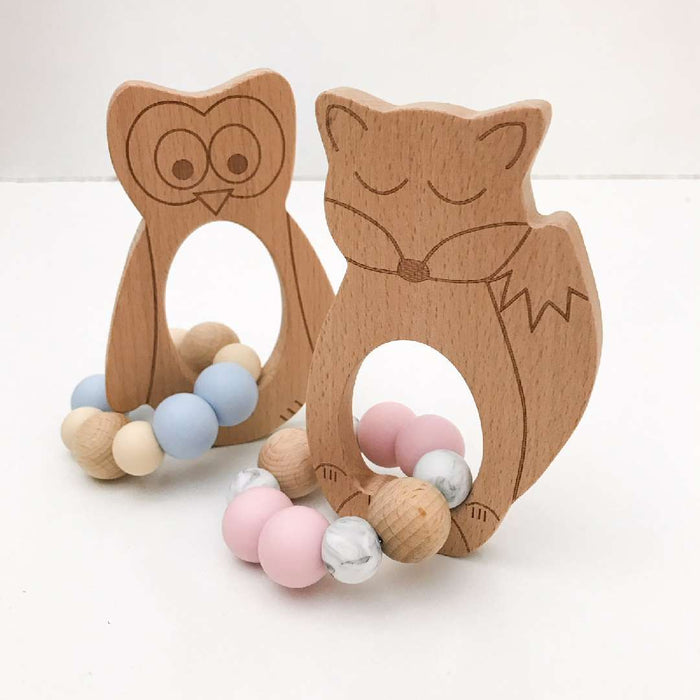 Animal Silicone and Beech Wood Teether