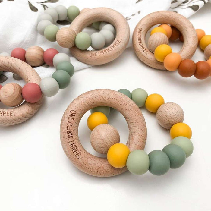 SINGLE RATTLE Silicone and Beech Wood Teether - Australiana Edition