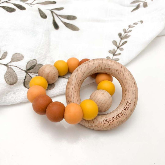 SINGLE RATTLE Silicone and Beech Wood Teether - Australiana Edition