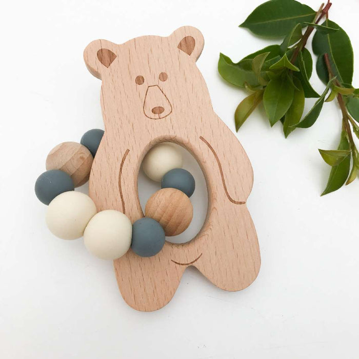 Animal Silicone and Beech Wood Teether