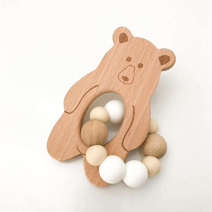 Animal Silicone and Beech Wood Teether