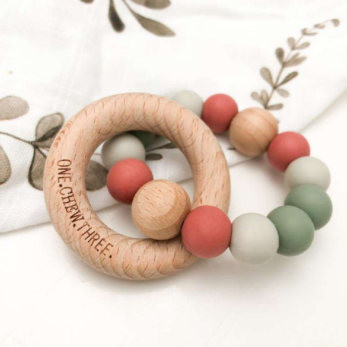 SINGLE RATTLE Silicone and Beech Wood Teether - Australiana Edition