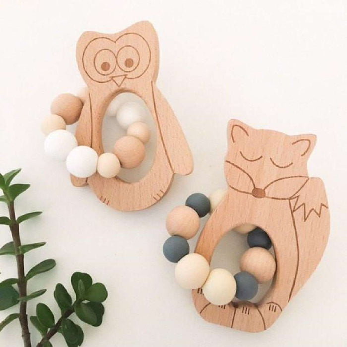 Animal Silicone and Beech Wood Teether