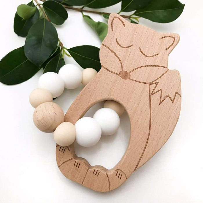 Animal Silicone and Beech Wood Teether