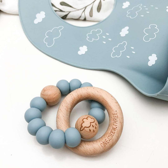 SINGLE RATTLE Silicone and Beech Wood Teether - Elements