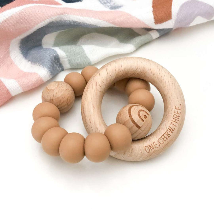 SINGLE RATTLE Silicone and Beech Wood Teether - Elements