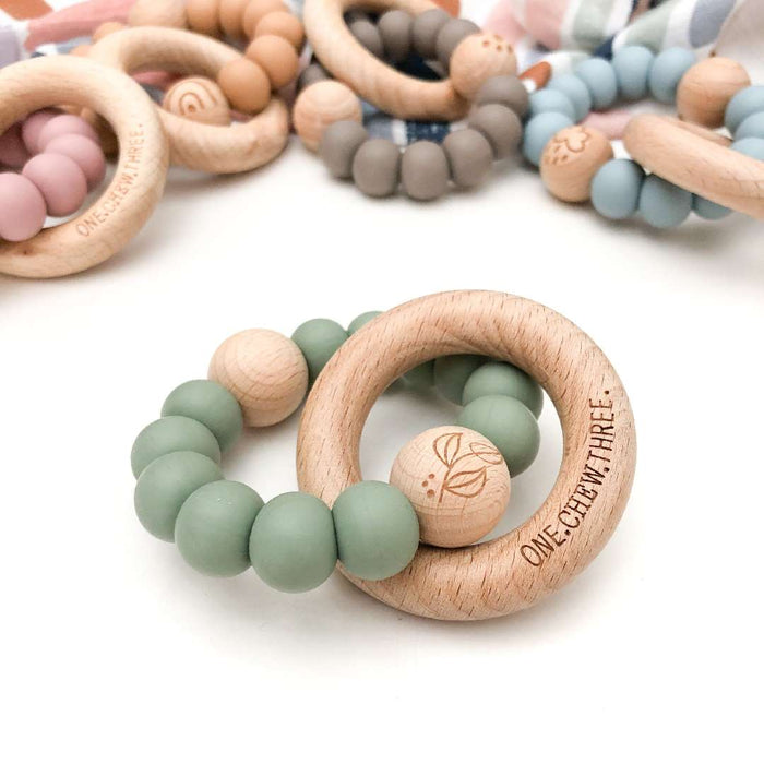 SINGLE RATTLE Silicone and Beech Wood Teether - Elements