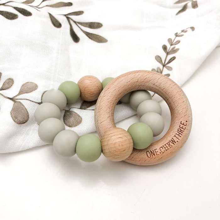 SINGLE RATTLE Silicone and Beech Wood Teether - Australiana Edition