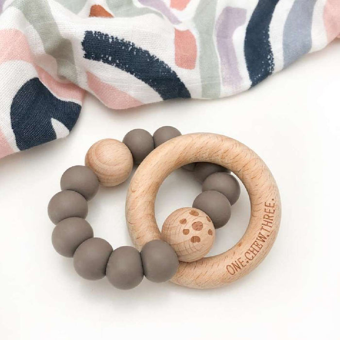 SINGLE RATTLE Silicone and Beech Wood Teether - Elements