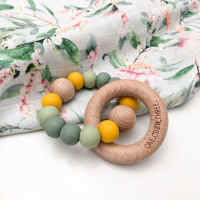 SINGLE RATTLE Silicone and Beech Wood Teether - Australiana Edition